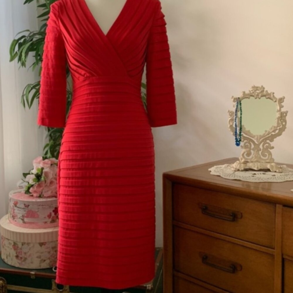 Adrianna Papell Red Shutter Quarter Sleeve Sleeve Midi Dress Size 12 NWOT